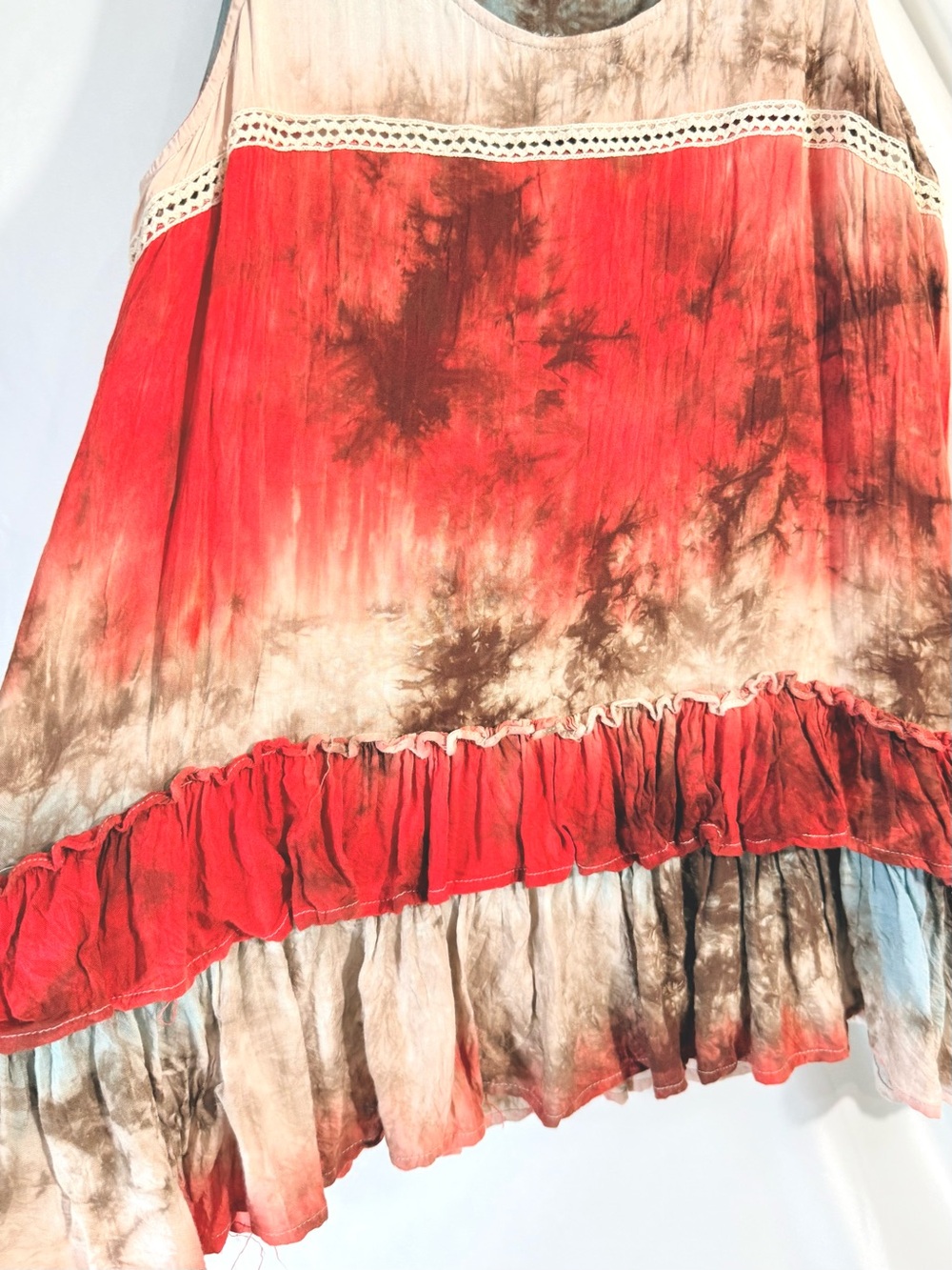Entro Vibrant Tie Dye Tank Top With Ruffled Tiers With Crochet Trim Detailing - Picture 4 of 11